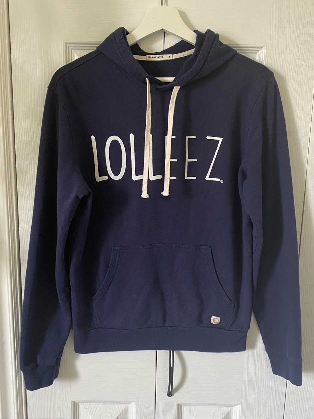 Marine Layer Promotional  Navy Pullover Kangaroo Hoodie with White Company Logo